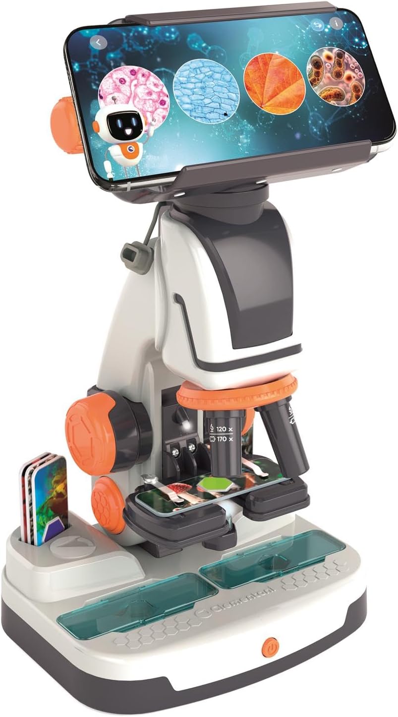 Digital Microscope with WiFi – 2-in-1 Optical and Digital Microscope with Camera, App and Interactive Slides for Kids 8+