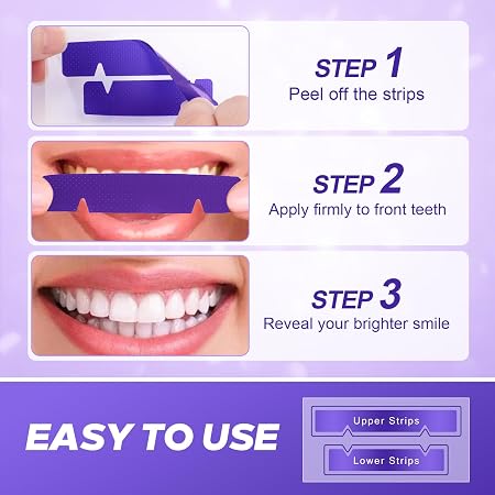 Purple Teeth Whitening Strips 28 Count - 14 Days Treatment Whitener Strips