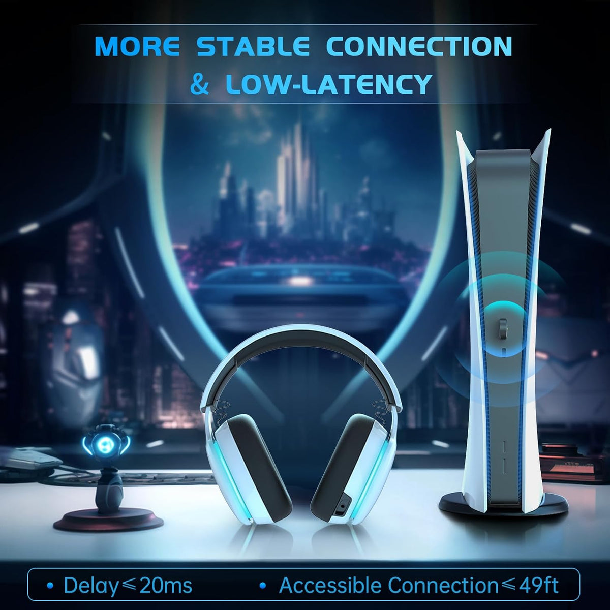 Gaming Headset, 2.4GHz Wireless Gaming Headphone for PS4, PS5, PC, Mac, 5.2 Bluetooth Headphone with Detachable Noise Canceling 3D Microphone, 3.5mm Wired Mode for Xbox Series