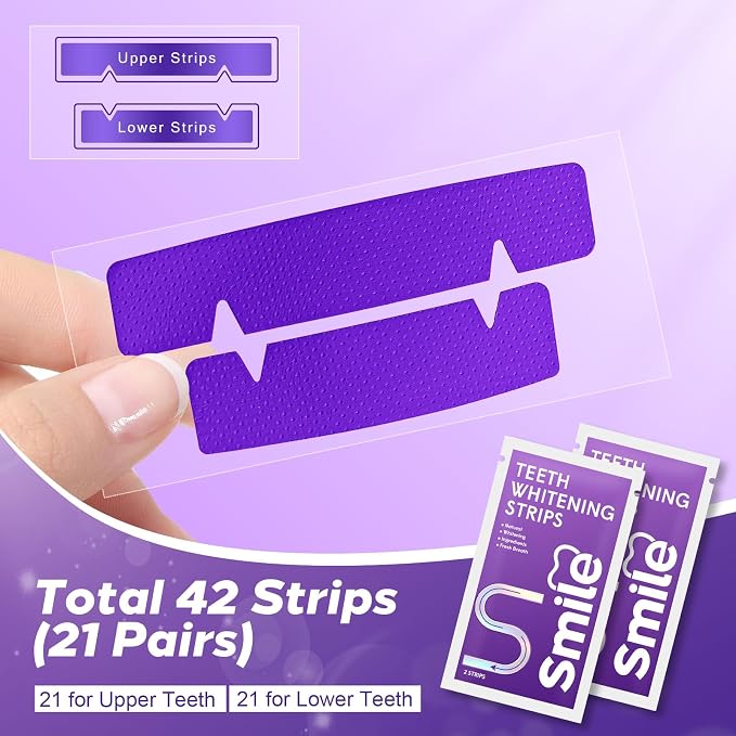 Purple Teeth Whitening Strips for Sensitive Teeth 42 Count Whitener Strips