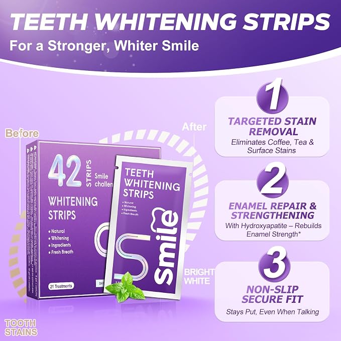 Purple Teeth Whitening Strips for Sensitive Teeth 42 Count Whitener Strips