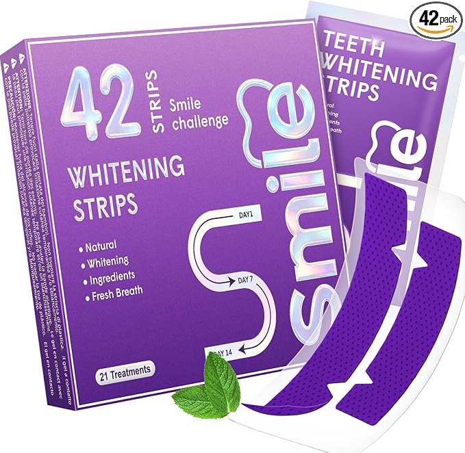 Purple Teeth Whitening Strips for Sensitive Teeth 42 Count Whitener Strips