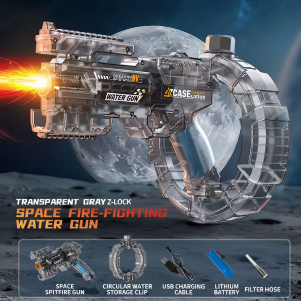 Space Electric Water Gun Energy Ring Burst Transformation LED Lights Large Capacity Full Auto Continuous Fire Squirt Gun Toy