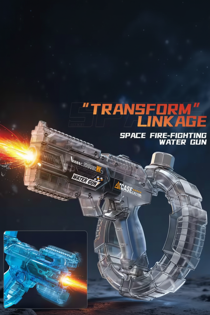 Space Electric Water Gun Energy Ring Burst Transformation LED Lights Large Capacity Full Auto Continuous Fire Squirt Gun Toy