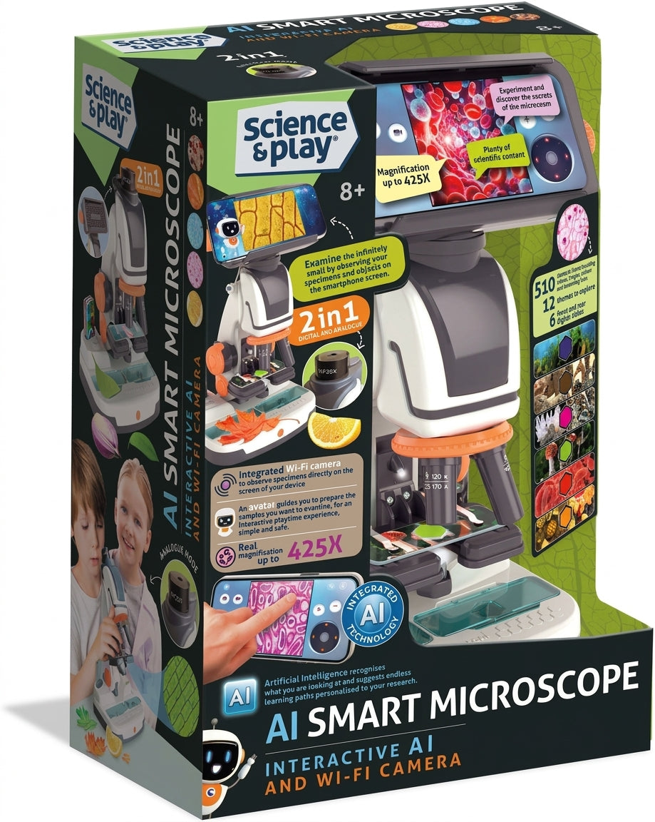 Digital Microscope with WiFi – 2-in-1 Optical and Digital Microscope with Camera, App and Interactive Slides for Kids 8+